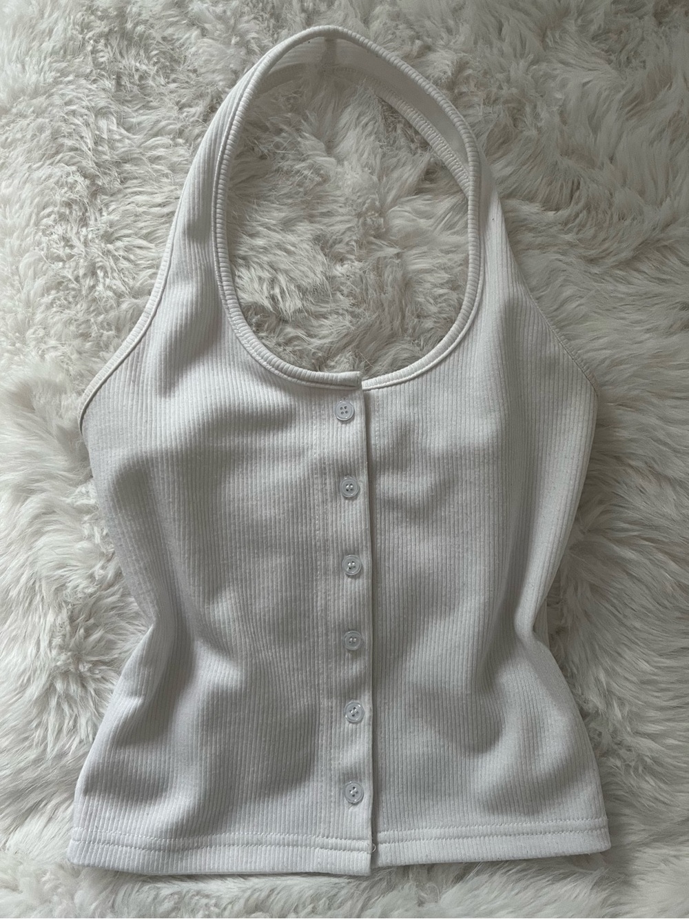 Women's White Ribbed Button-Front Tank Top